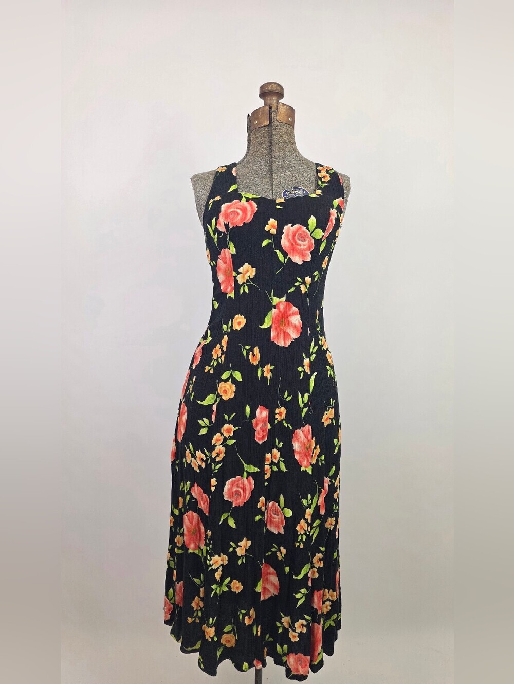 Dj Intl Vintage 90's Women's Pink Rose Floral Sheer Crossback Midi Dress 5/6